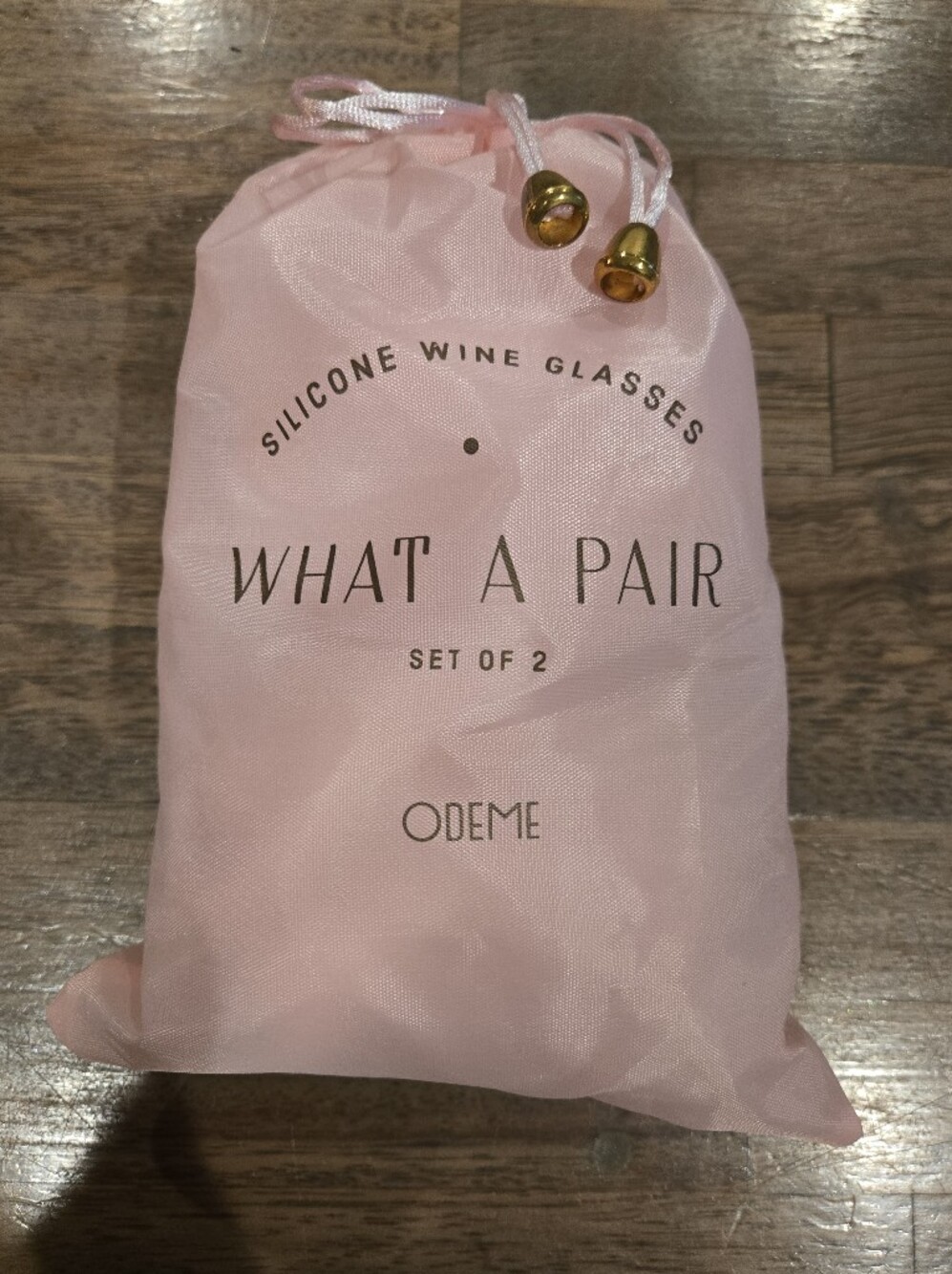 Odeme Silicone Wine Glasses in Light Pink with Gold Accents (Set of 2)
